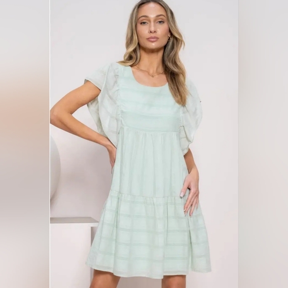 Elegant Light Blue Ruffle Dress - Picture 3 of 5